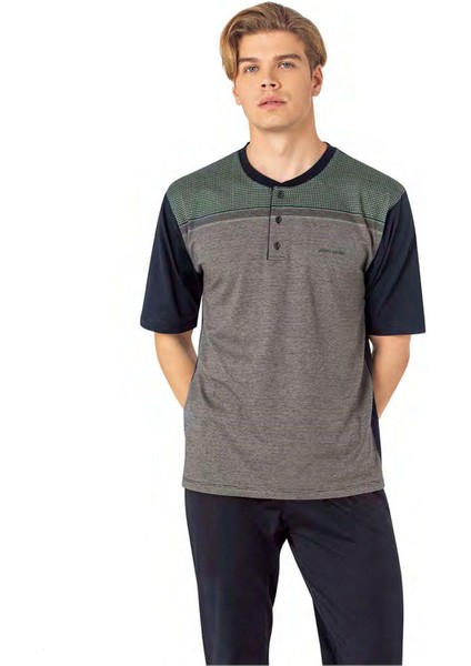 6090 Erkek Kısa Kollu 3'lü Jakarlı Pijama Takımı-Yeşil