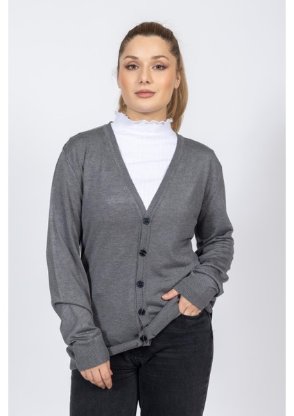 Vs Bayan V Yaka Dügmeli Düz U.kol Hırka Trk Antrasit fırsatları