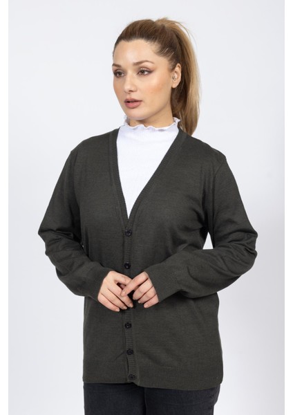 Vs Bayan V Yaka Dügmeli Düz U.kol Hırka Trk Yeşil