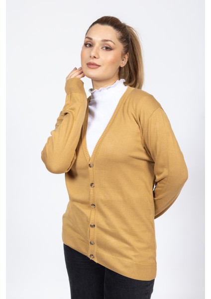 Vs Bayan V Yaka Dügmeli Düz U.kol Hırka Trk Hardal fırsatları