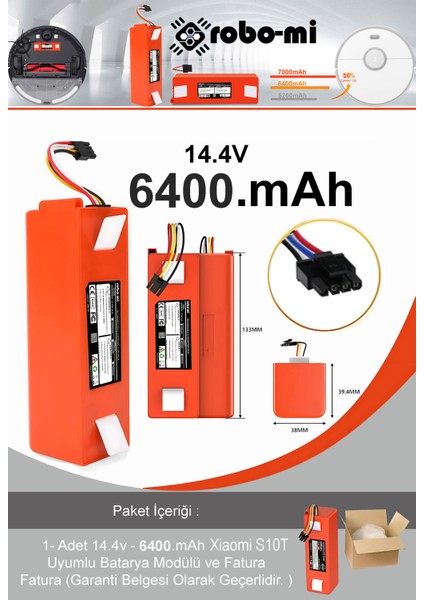 Xiaomi Mi Robot Vacuum S10T 6400mAh Robot Süpürge Bataryası - Gerçek Kapasite, Maksimum Güvenlik modelleri