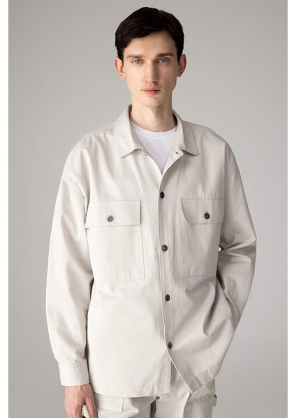 Oversize Geniş Kalıp Polo Yaka Twill Uzun Kollu Gömlek Ceket C2896AX24SP