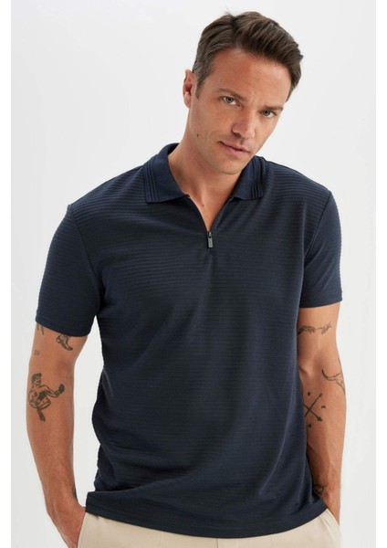New Regular Fit Fermuarlı Kısa Kollu Basic Düz Polo Tişört C5586AX24SM
