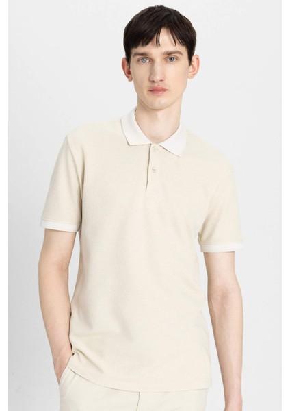New Regular Fit Waffle Kısa Kollu Basic Düz Polo Tişört B4508AX24SP