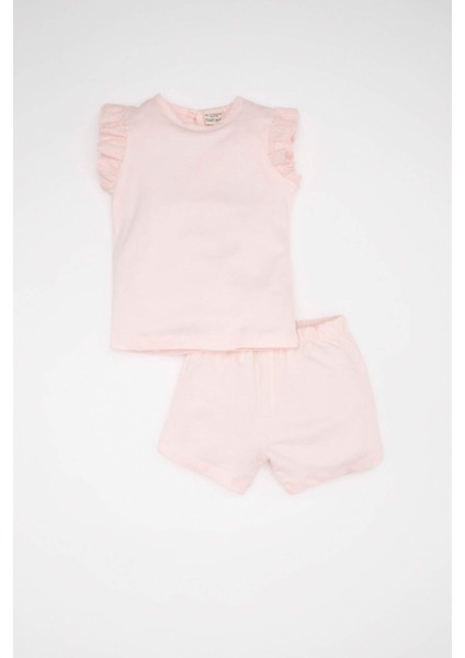 Kız Bebek Pijama Takımı Penye Basic Düz Bisiklet Yaka Kısa Kollu Üst Şort C5067A524HS