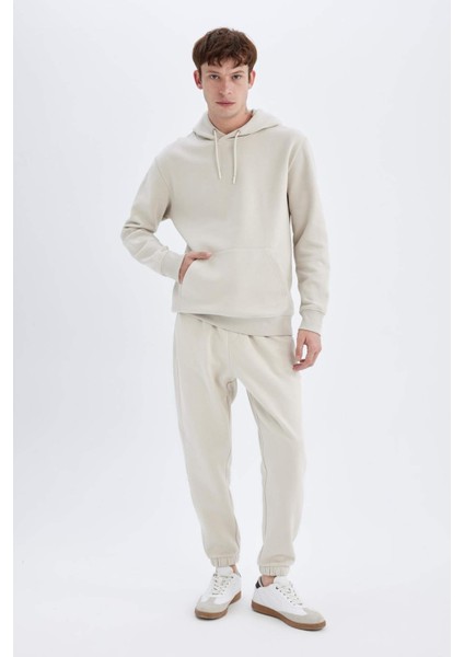 Regular Fit Kapüşonlu Kanguru Cepli İçi Yumuşak Tüylü Basic Düz Sweatshirt X8283AZ24AU