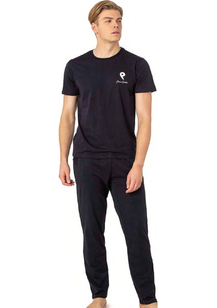 6078 Erkek Kısa Kollu Bisiklet Yaka Pijama Takım-Lacivert