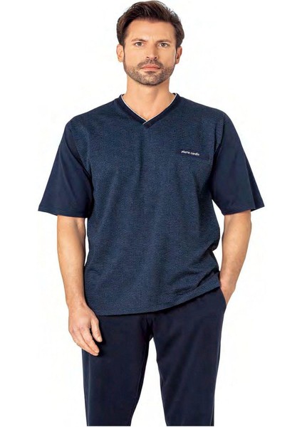 6089 Erkek Kısa Kollu 3'lü Jakarlı Pijama Takımı-Saks