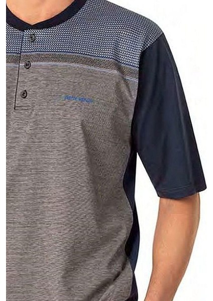 6090 Erkek Kısa Kollu 3'lü Jakarlı Pijama Takımı-Lacivert fiyatları