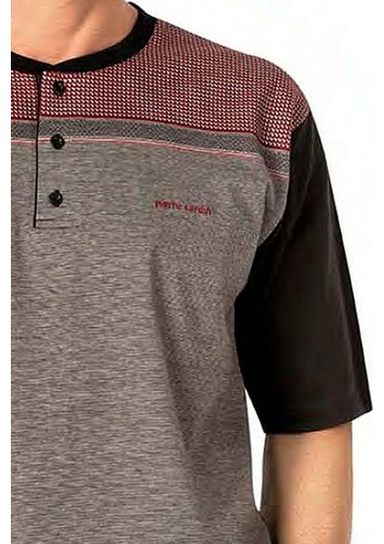 6090 Erkek Kısa Kollu 3'lü Jakarlı Pijama Takımı-Bordo fiyatları