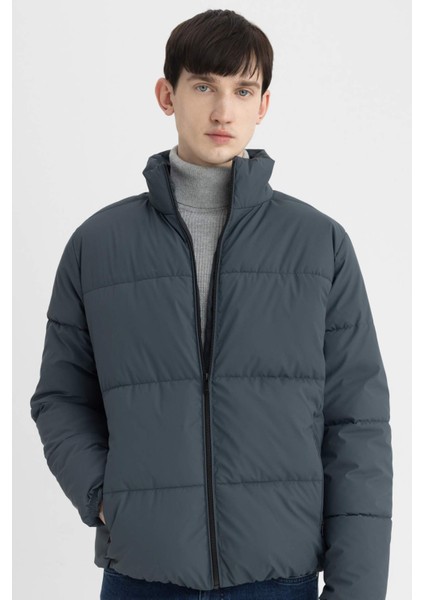 Su İtici Slim Fit Şişme Mont Dar Kesim Dik yaka Fermuarlı Cepli Astarlı C5631AX24WN