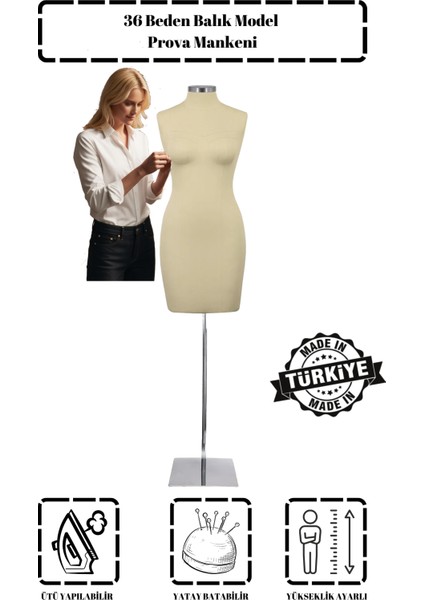 38 Beden Fransız Göğüs Kuplu Balık Model Terzi Mankeni Prova Mankeni