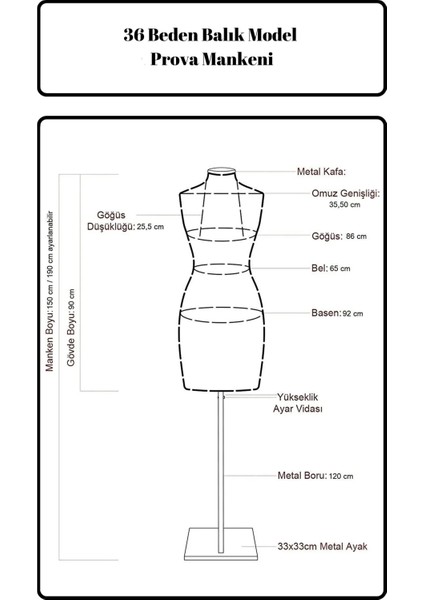38 Beden Fransız Göğüs Kuplu Balık Model Terzi Mankeni Prova Mankeni