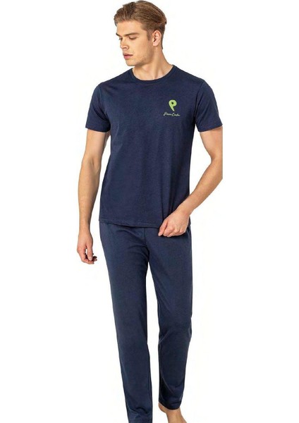 6078 Erkek Kısa Kollu Bisiklet Yaka Pijama Takım-Indigo