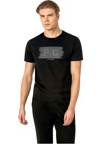 6084 Erkek Kısa Kollu Bisiklet Yaka Pijama Takım-Siyah