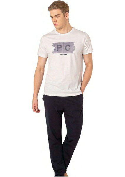 6084 Erkek Kısa Kollu Bisiklet Yaka Pijama Takım-Beyaz