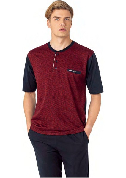 6088 Erkek Kısa Kollu 3'lü Jakarlı Pijama Takımı-Bordo