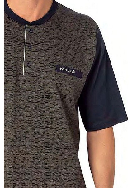 6088 Erkek Kısa Kollu 3'lü Jakarlı Pijama Takımı-Haki