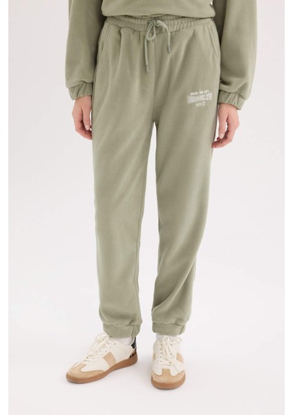 Standart Fit Eşofman Altı Uzun Boy Beli Lastikli Paçası Ayarlanabilir Lastikli Bağcıklı Cepli Baskılı Polar Kumaş Y2650AZ24WN