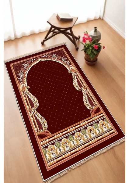 Dekoratif Dijital Baskılı Siyah Kaymaz Taban Seccade Namazlık 70 x 111