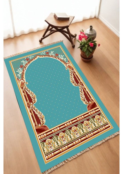 Dekoratif Dijital Baskılı Siyah Kaymaz Taban Seccade Namazlık 70 x 110