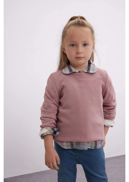 Kız Bebek Bisiklet Yaka Basic Düz Triko Kazak X8187A224AU