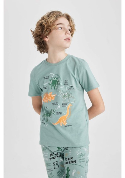 Erkek Çocuk Dinazor Baskılı Kısa Kollu Pijama Takımı Z9178A624SM