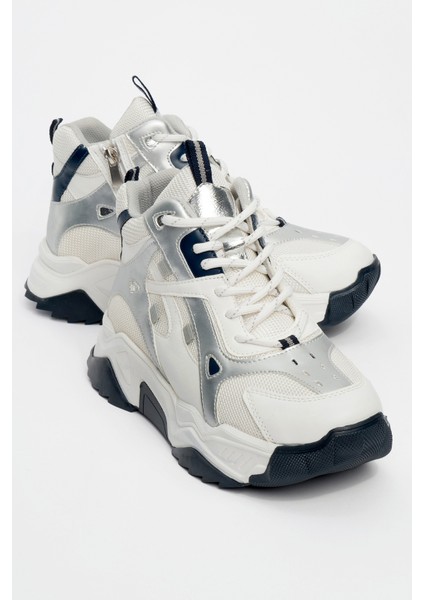 Lowel Beyaz Laci Fermuarlı ve Bağcıklı Kadın Spor Bot