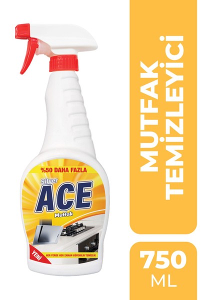 Silver ACE Ultra Güçlü Mutfak Yüzey Temizleyici ve Yağ Sökücü Sprey 750 ml