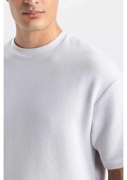 Boxy Fit Bisiklet Yaka Kısa Kollu Basic Düz Tişört C8724AX24AU indirimleri