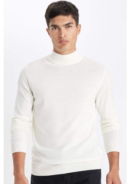 Slim Fit Dar Kesim Yarım Balıkçı Yaka Basic Düz Triko Kazak R1127AZ24WN