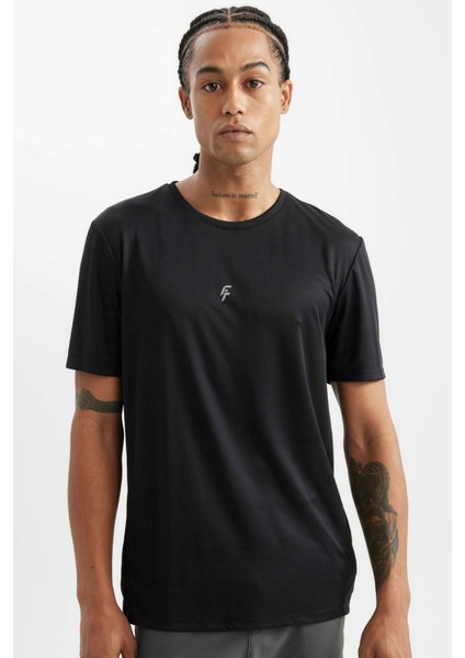 Fit Slim Fit Dar Kesim Bisiklet Yaka Baskılı Sporcu Kısa Kollu Tişört X6142AZ24AU