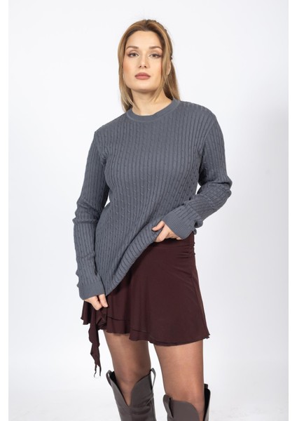 Vs Bayan 0 Yaka Saç Örgü U.kol Kazak Trk Füme