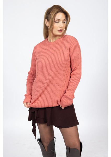 Vs Bayan 0 Yaka Saç Örgü U.kol Kazak Trk Somon fiyatları