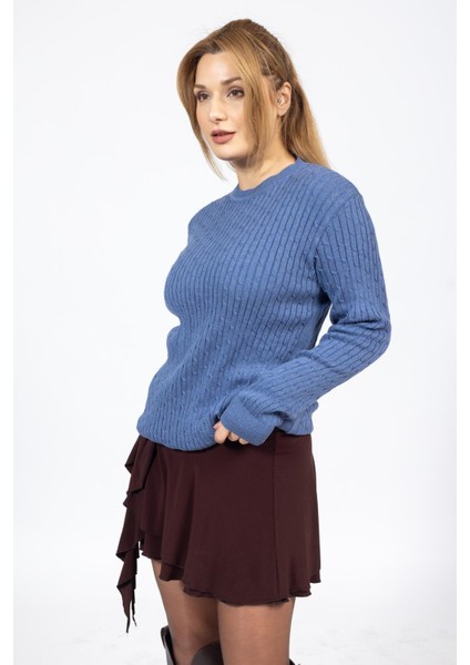 Vs Bayan 0 Yaka Saç Örgü U.kol Kazak Trk Indigo fiyatları