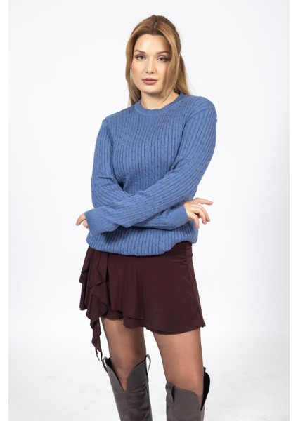 Vs Bayan 0 Yaka Saç Örgü U.kol Kazak Trk Indigo modelleri