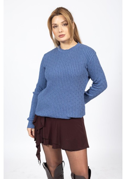 Vs Bayan 0 Yaka Saç Örgü U.kol Kazak Trk Indigo fırsatları