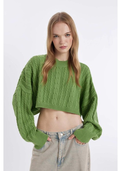 Coool Crop Bisiklet Yaka Saç Örgülü Triko Kazak T4518AZ24WN