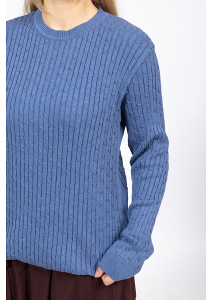 Vs Bayan 0 Yaka Saç Örgü U.kol Kazak Trk Indigo indirimleri