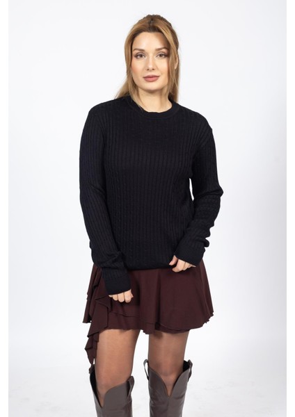 Vs Bayan 0 Yaka Saç Örgü U.kol Kazak Trk Siyah fırsatları