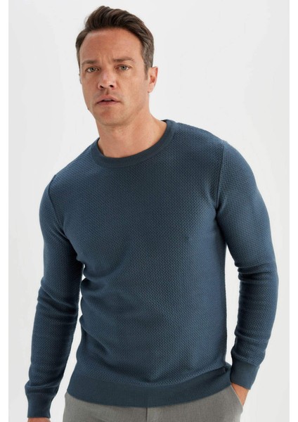 Standart Fit Normal Kesim Bisiklet Yaka Dokulu Triko Kazak C9618AX24AU