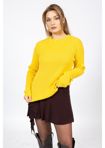 Vs Bayan 0 Yaka Saç Örgü U.kol Kazak Trk Sarı