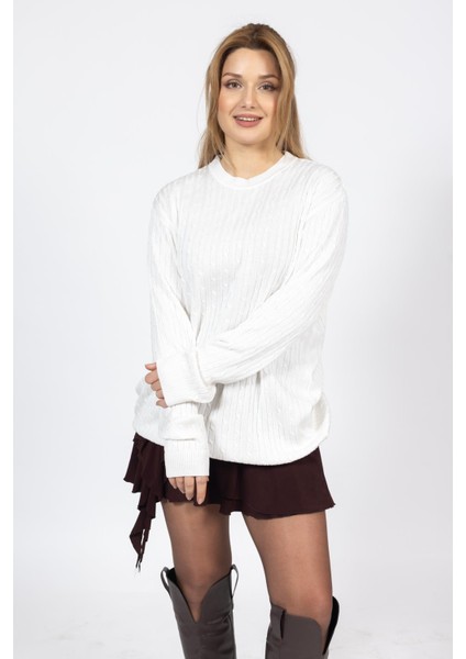 Vs Bayan 0 Yaka Saç Örgü U.kol Kazak Trk Beyaz fırsatları