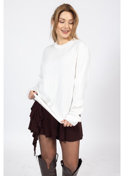 Vs Bayan 0 Yaka Saç Örgü U.kol Kazak Trk Beyaz indirimleri