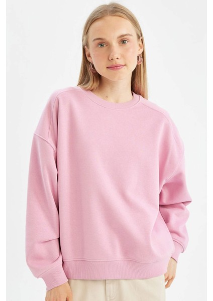 Coool Oversize Geniş Kalıp Bisiklet Yaka Kalın Basic Düz Sweatshirt A4177AX24WN