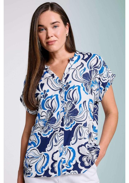 Regular Fit Bisiklet Yaka Desenli Kısa Kollu Gömlek I6173AZ24SM
