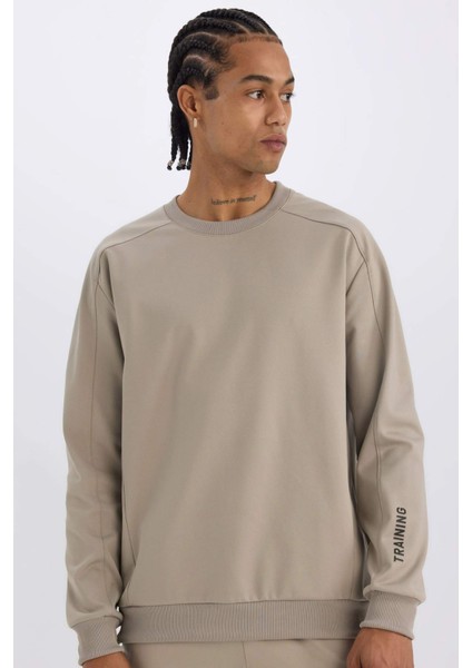 DeFactoFit Standart Fit Bisiklet Yaka Baskılı Pike Sweatshirt C9185AX24AU