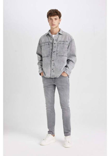 %100 Pamuk Oversize Geniş Kalıp Jean Uzun Kollu Basic Düz Gömlek D0449AX24AU