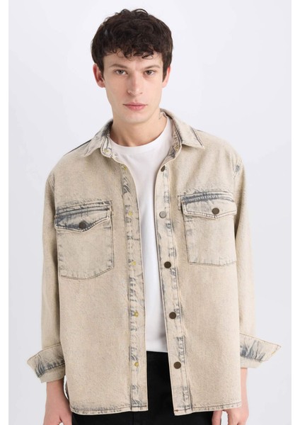 %100 Pamuk Relax Fit Cepli Uzun Kollu Jean Gömlek D0447AX24AU