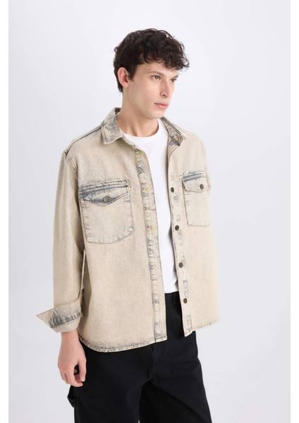 %100 Pamuk Relax Fit Cepli Uzun Kollu Jean Gömlek D0447AX24AU modelleri